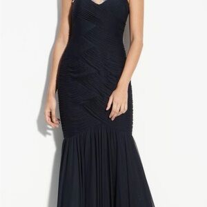 Adrianna Papell Illusion Bodice Navy Chiffon Mermaid Gown